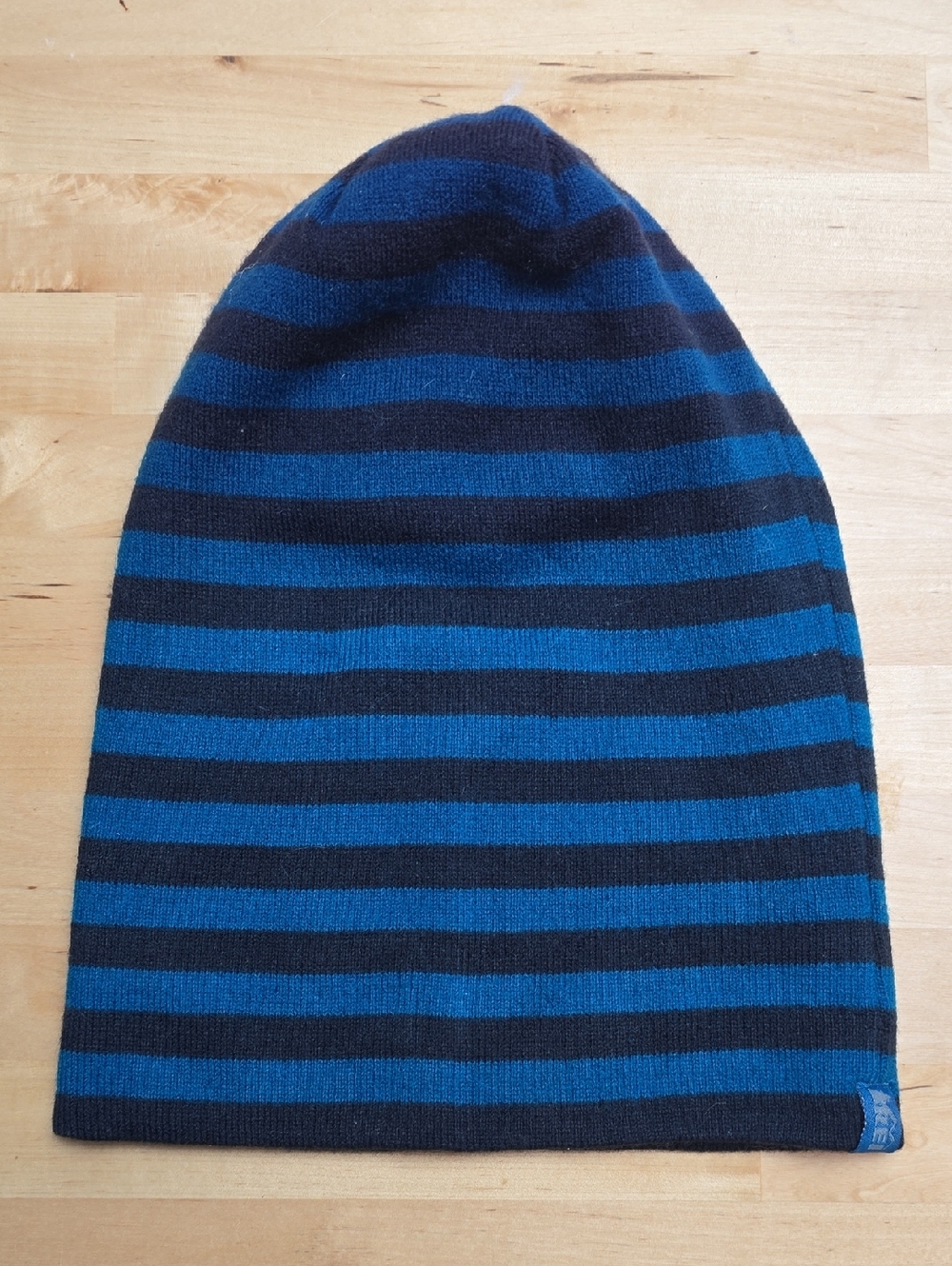 REI Blue and Black Striped Knit Beanie